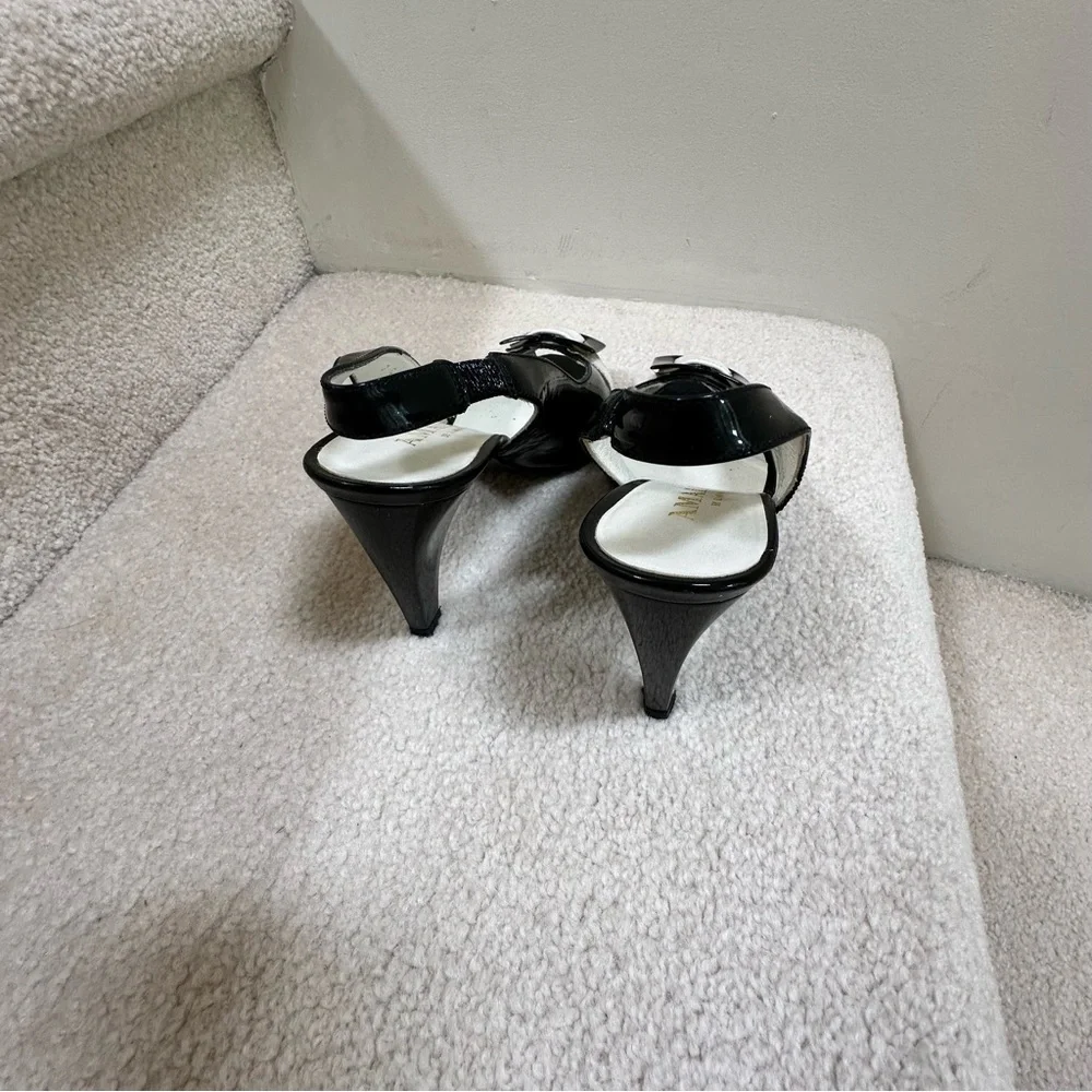 VTG Amalfi by Rongoni Black Patent Leather Peep-Toe Slingbacks Made in Italy 7 - Picture 2 of 7